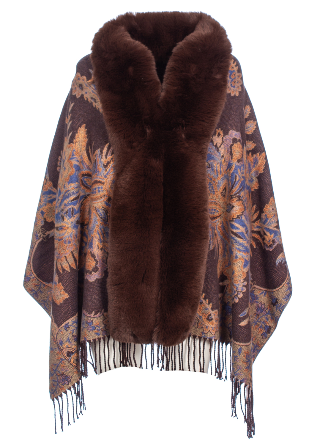 MANTELLA JACQUARD DIS. CASHMERE BORDO PELLICCIA SINTETICA 100%VI MADE IN PRC  - BROWN/BEIGE